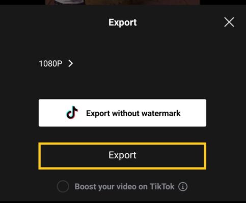 Two export options Capcut provides to directs upload to tiktok or save to local storage
